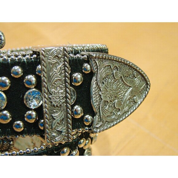 Guess Womens Black Studded Rhinestones Embossed Metal Buckle Size M 925121 - Picture 2 of 12